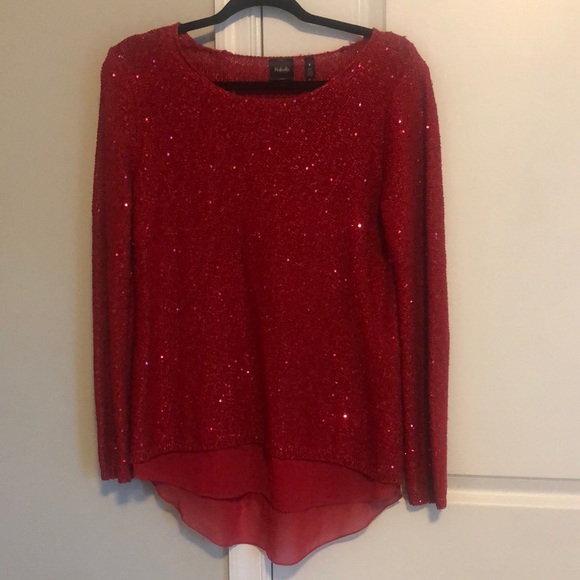 Women’s medium red sweater by Rafaella. Round neck with tiny sequins throughout. - Picture 1 of 6
